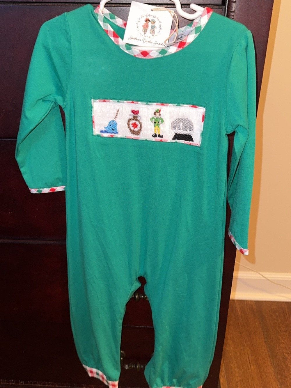 Green Smocked Baby Romper with Nautical Motif